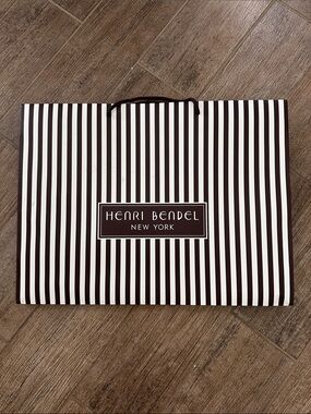 Henri Bendel Brown and White Striped Retail Tote